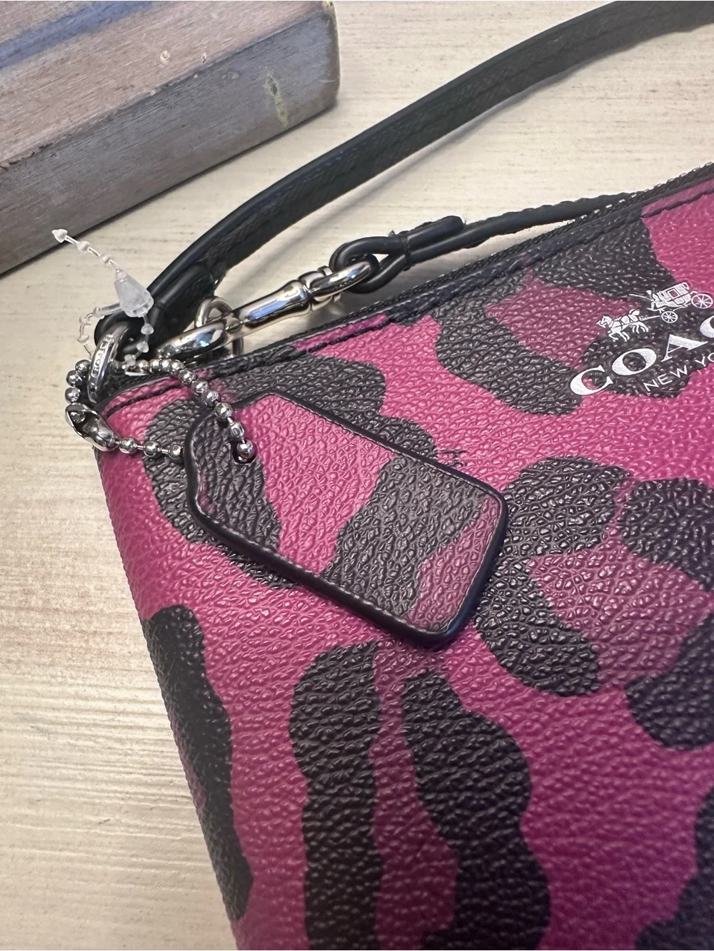 Coach Ocelot Leopard Print Pink and Black Corner Zip Wristlet - Picture 5 of 9